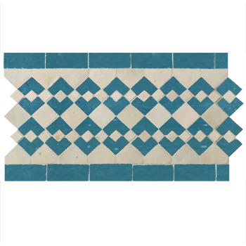 Mosaic House Moroccan tile Sarout D 1-28 White Teal  zellige, mosaic, zellij, border, glaze, traditional, classic 